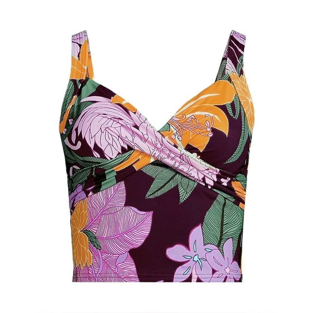 Land's End Plus Standard cropped bikini top soft cup deep wine floral Blooms Var